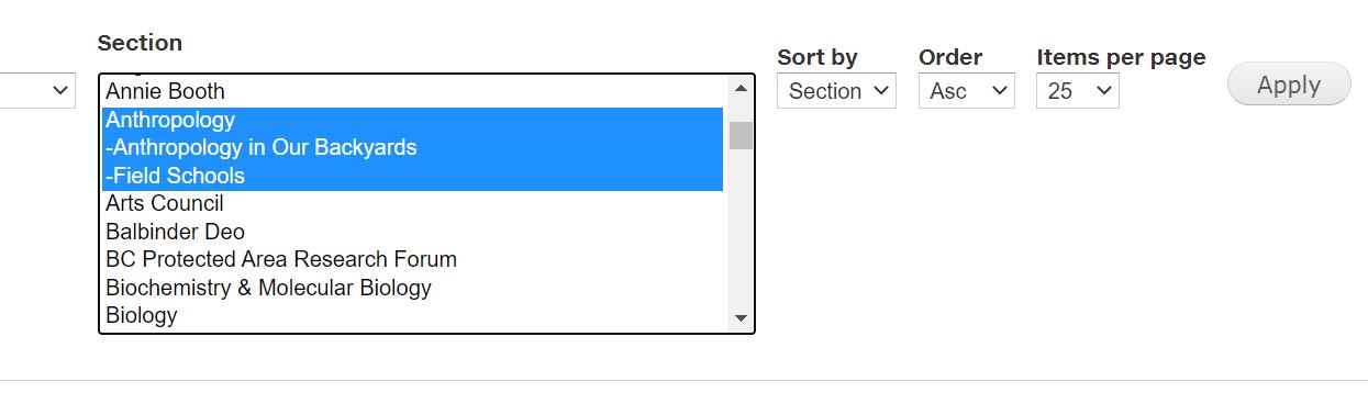 Selecting multiple sections in Drupal