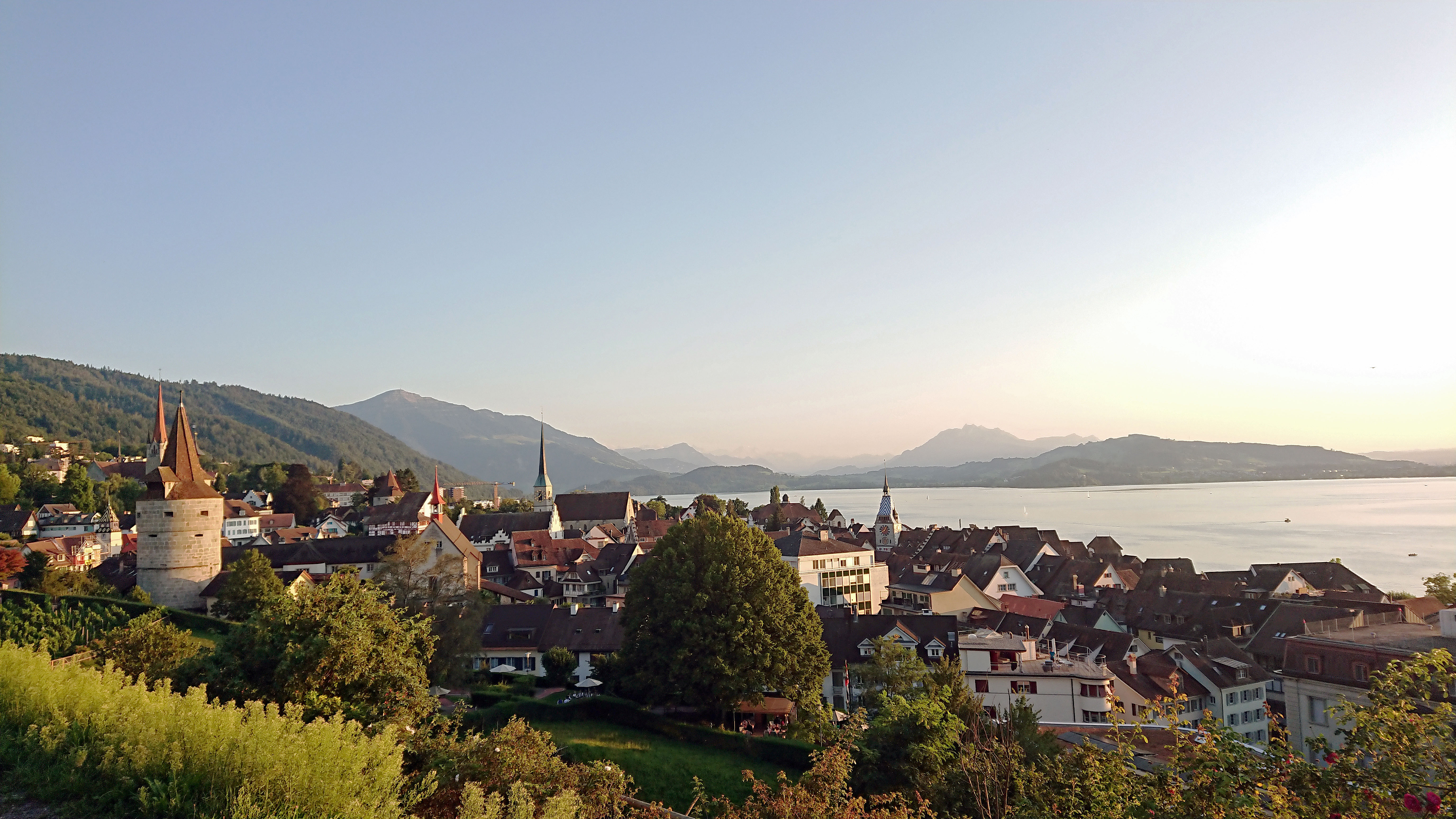 Town of Zug, Switzerland, overlooking the water 