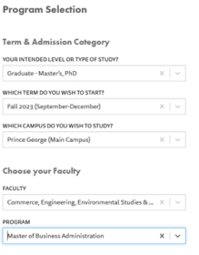 An image of our online application selection screen