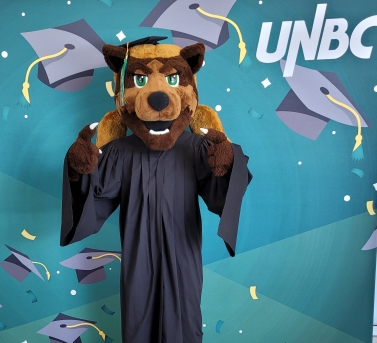 UNBC Mascot Alpha at Graduation Fair