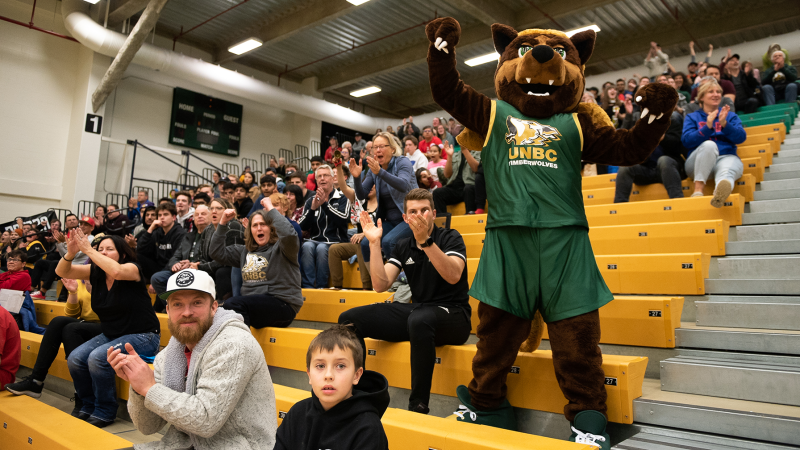 Crowd cheering at UNBC Timberwolves game