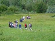 Class heading out to stream site 
