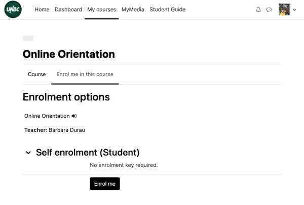 Screenshot of course registration process in Moodle