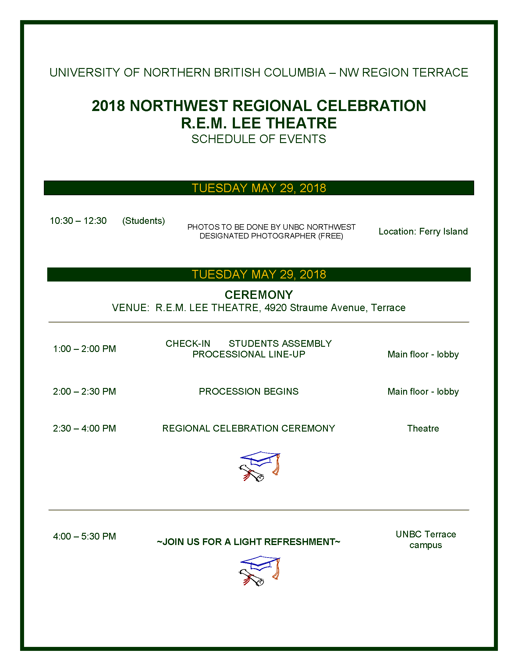 2018 Regional Celebration - Schedule of Events