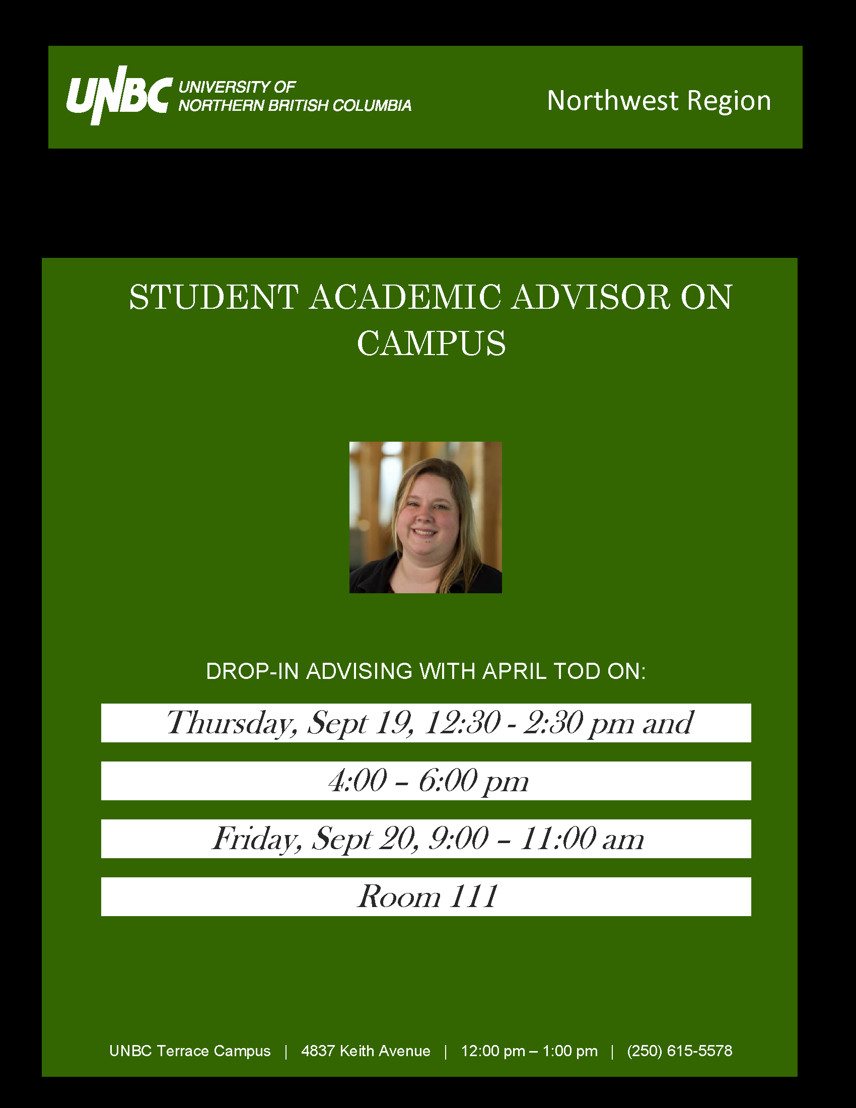 April Tod (Student Academic Advisor) - Terrace Campus Visit