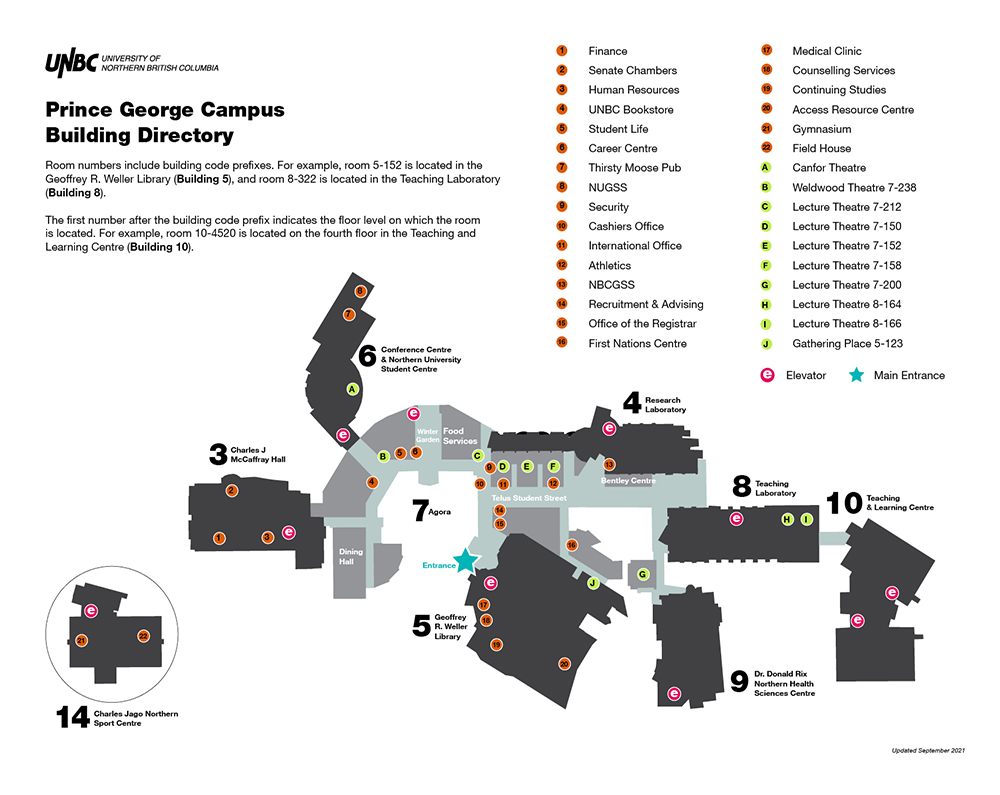 Detailed UNBC Prince George Campus Map