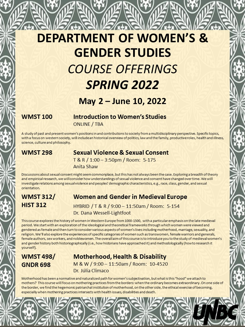 WMST Spring 2022 Course Offerings