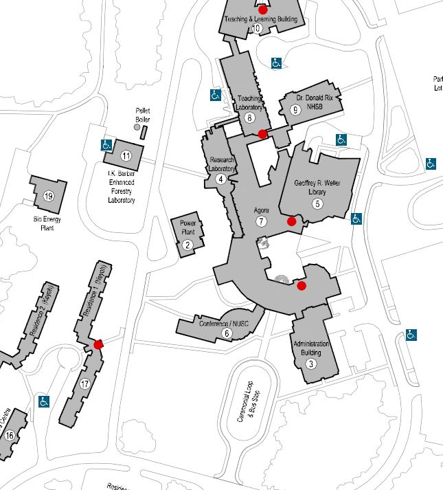 Map of parking lots at Prince George campus