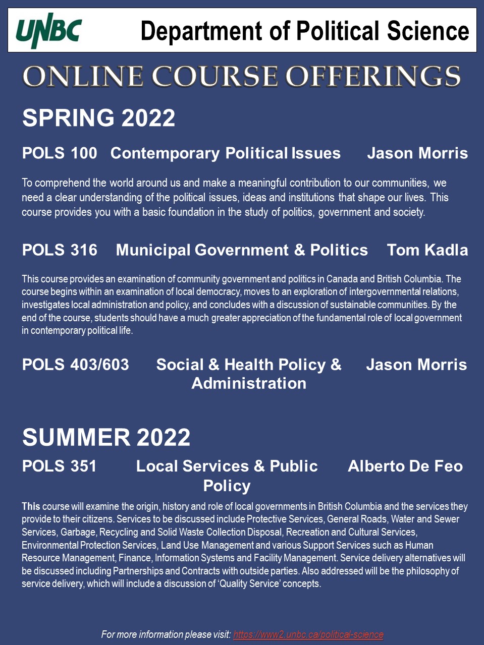 POLS Spring 2022 Course Offerings