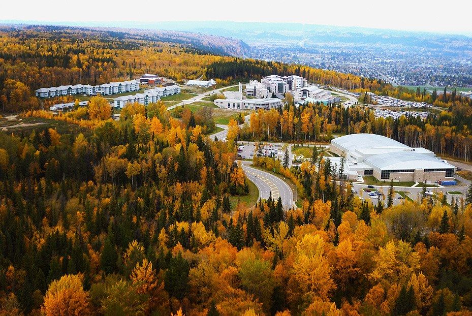 Aerial view of Prince George campus in fFall