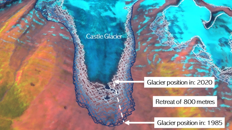 Map of the Castle Glacier showing glacier change. 