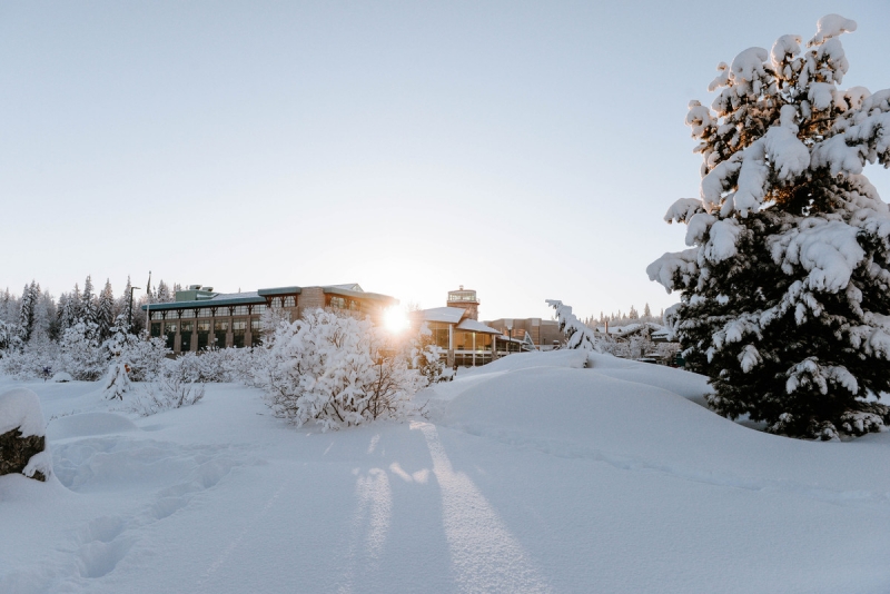A sunny, winter day on UNBC's campus.