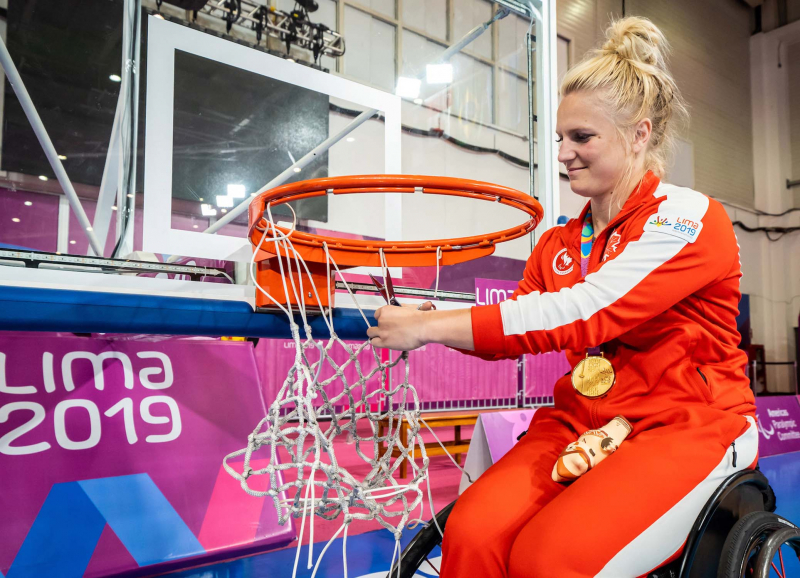 Kady Dandenau, who led Canada's women's wheelchair basketball team to a gold medal at the 2019 Parapan American Games, also starred for UNBC's women's basketball team from 2007 to 2013.