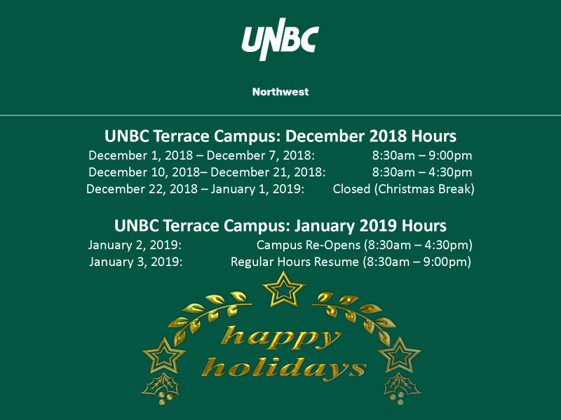 Terrace Campus: 2018 Holiday Hours