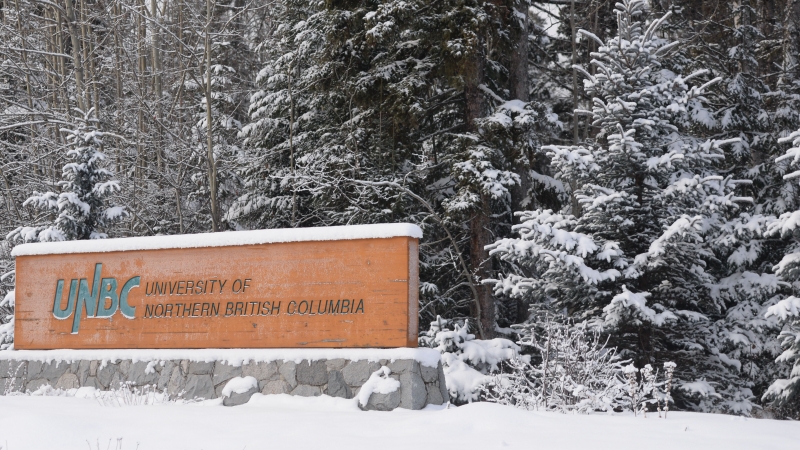 UNBC sign at entrance to Prince George campus