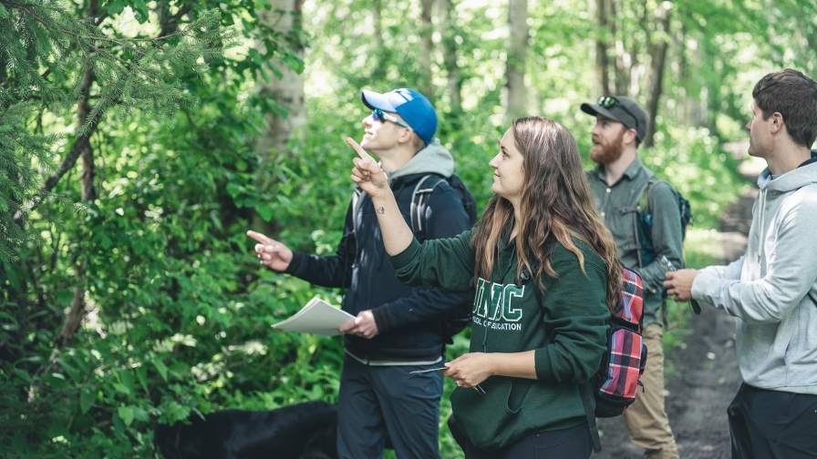 UNBC students in the forest