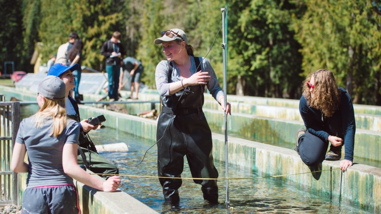 Biology students conducting field tests at the Quesnel River Research Centre