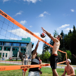 The UNBC grounds offer perfect conditions for a game of beach volleyball.