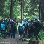 Students gathered in the forest