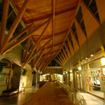 The stunning wood ceiling of Student Services Street.