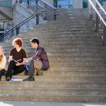 The agora courtyard stairs are a popular place for students to visit.