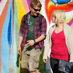 UNBC Students Cameron Bell and Heather Ritchie stroll downtown