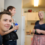 Brayden Tutin and friends catching up in one of the common areas of the UNBC residences. 