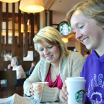 Students enjoying a coffee break downtown Prince George. 