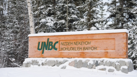 Campus entrance sign in winter