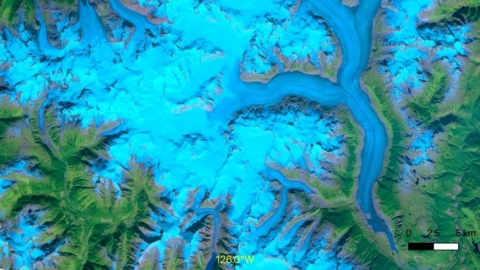 Satellite image of the Klinaklini Glacier and the Ha-Iltzuk Icefield in  British Columbia 