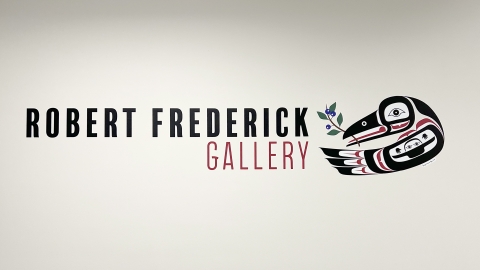Sign at the Robert Frederick Gallery featuring a Raven when a branch with berries in its mouths by Jennifer Pighin